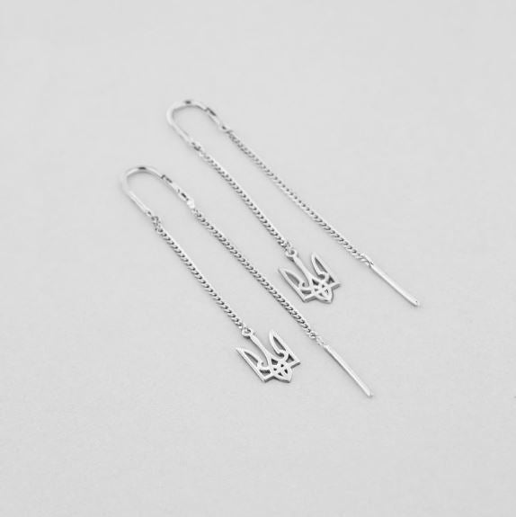 Ukraine Trident Symbol Earrings Ukrainian National Emblem || 925 Sterling Silver || Silver Drop Earrings for Women || Made in Ukraine