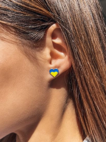 Ukraine Flag Earrings Blue Yellow Ukrainian Heart Ukrainian Stud Earrings | 925 Sterling Silver | Silver Earrings for Women | Made in Ukraine