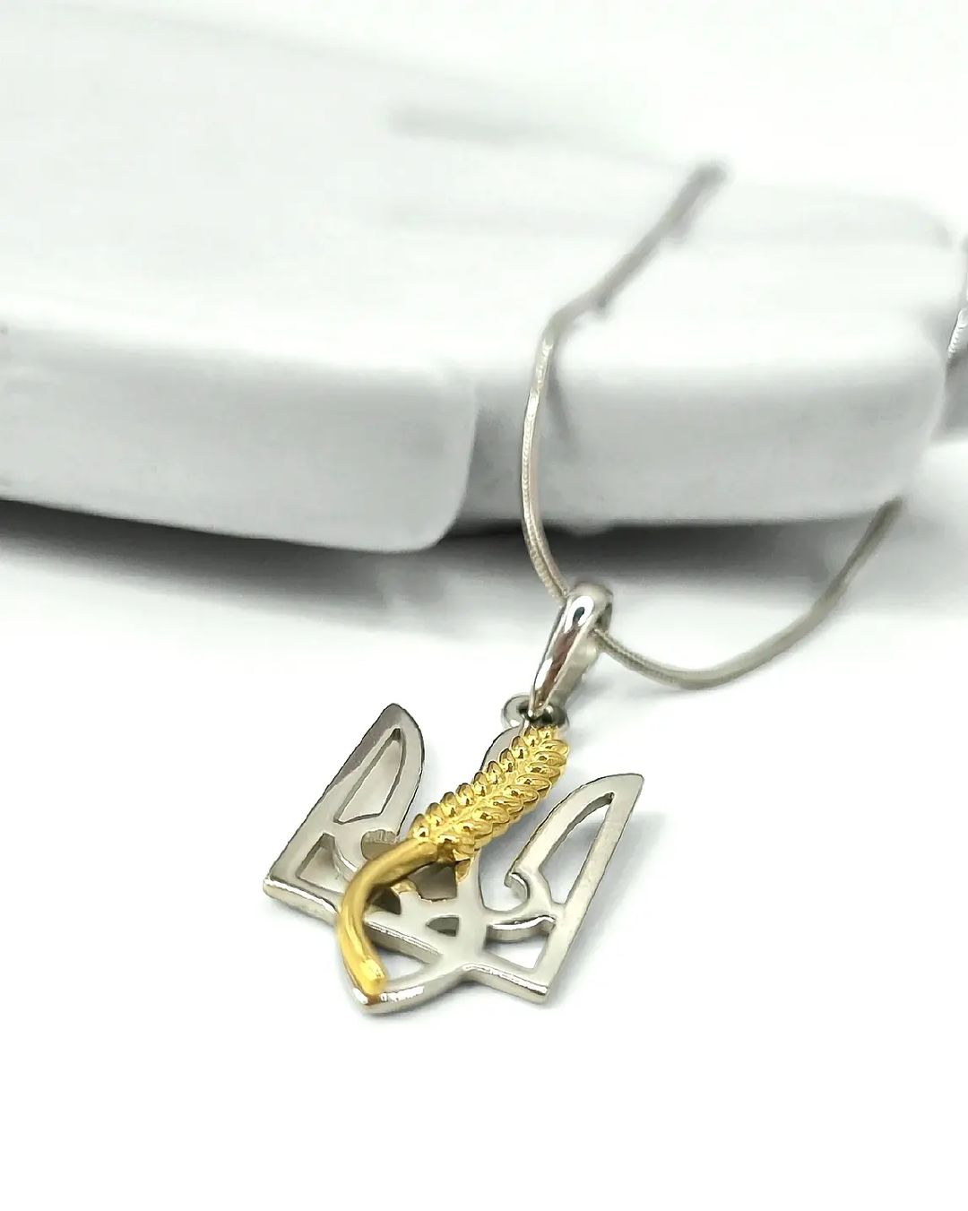 Ukraine Flag Trident Symbol Pendant with gilt Ear of Wheat Ukrainian National Emblem Necklace 925 Sterling Silver Silver Pendant for Women Men Made in Ukraine