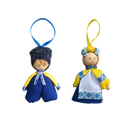 Ukrainian Girl and Boy Home Ornaments Ukraine Flag Decoration for Home Decor Wall Hanging Art Décor Christmas Tree Decorations Craft Handmade in Ukraine