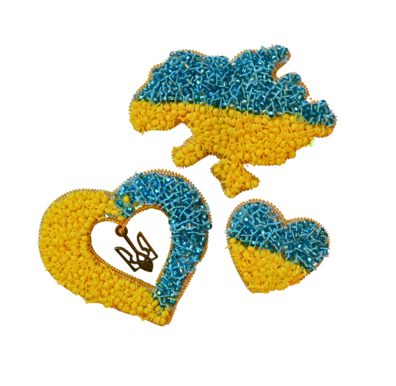 Ukrainian Pride Collection of Brooches || Handmade Brooch || Patriotic Ukrainian Map Brooch and Heart-shaped Brooch || Beaded Brooch in Blue-Yellow || Made in Ukraine