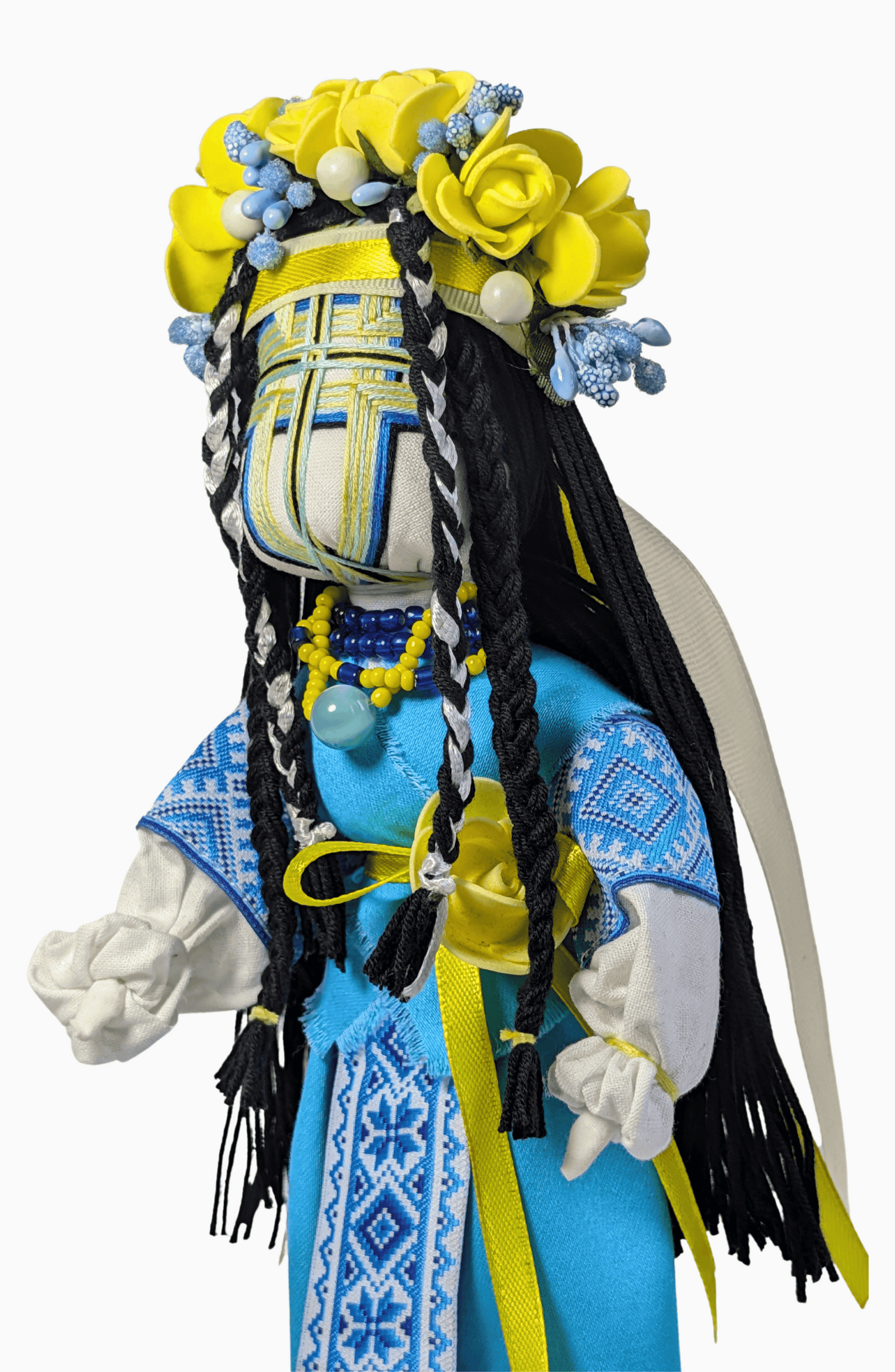 BraveUA 12'' Exclusive Collectible Ukrainian Motanka Doll on Wooden Base || Mother Nature Doll || Blue Light color || Slavic Design Handmade Made in Ukraine