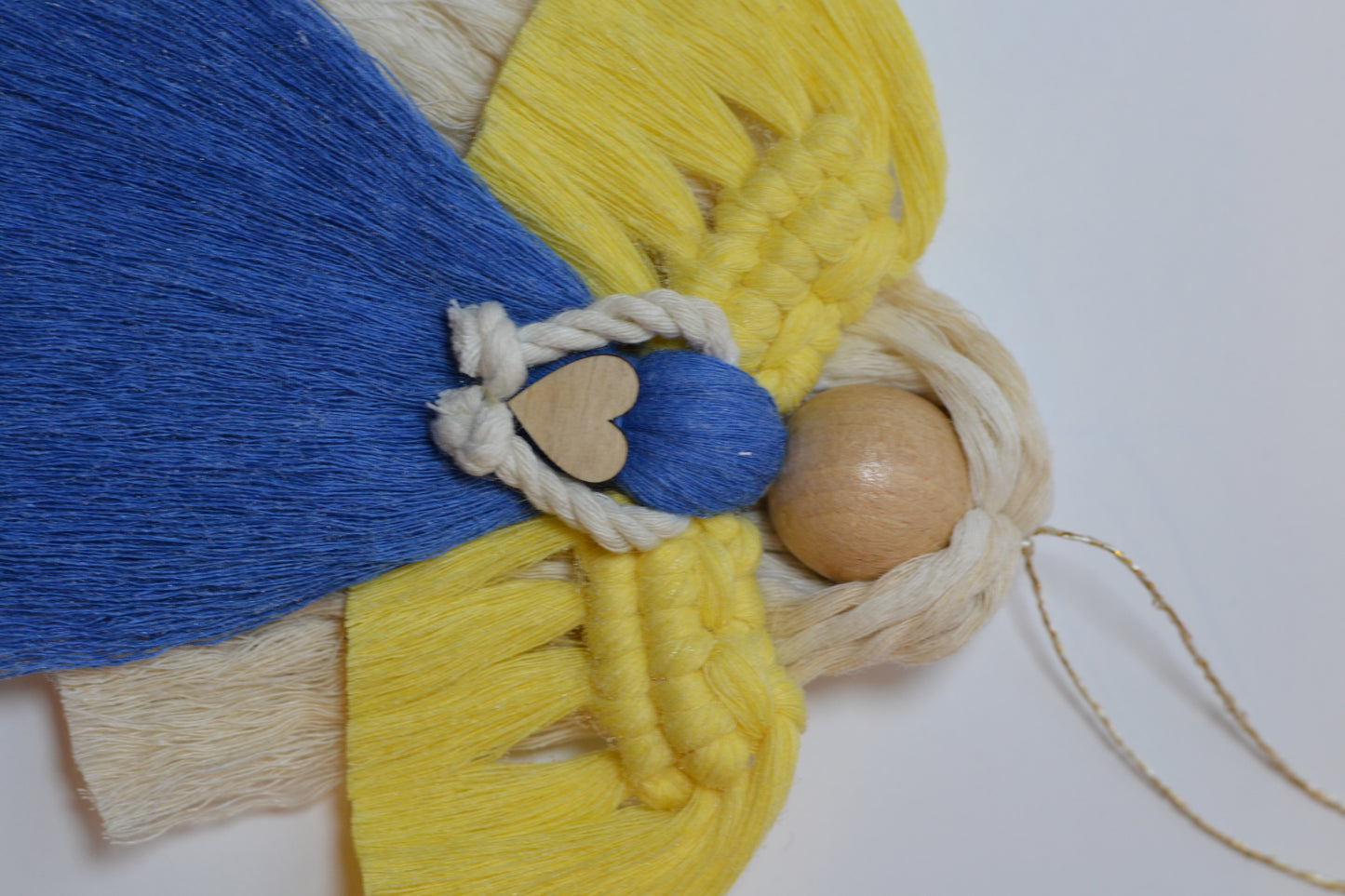 Ukrainian Blue Yellow Angel Girl with Heart || Macrame Wall Hanging Art Decor Craft || Handmade in Ukraine