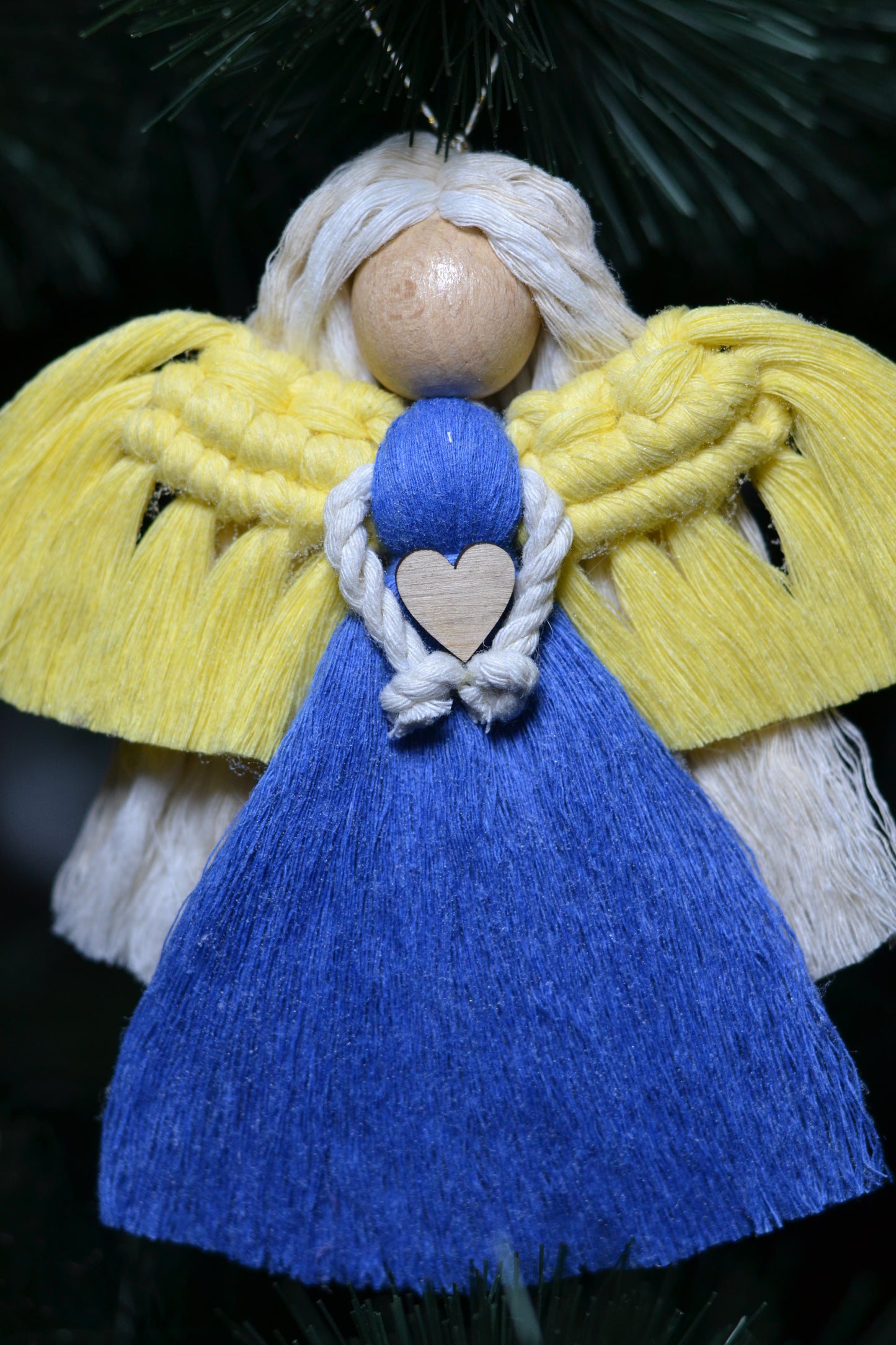 Ukrainian Blue Yellow Angel Girl with Heart || Macrame Wall Hanging Art Decor Craft || Handmade in Ukraine