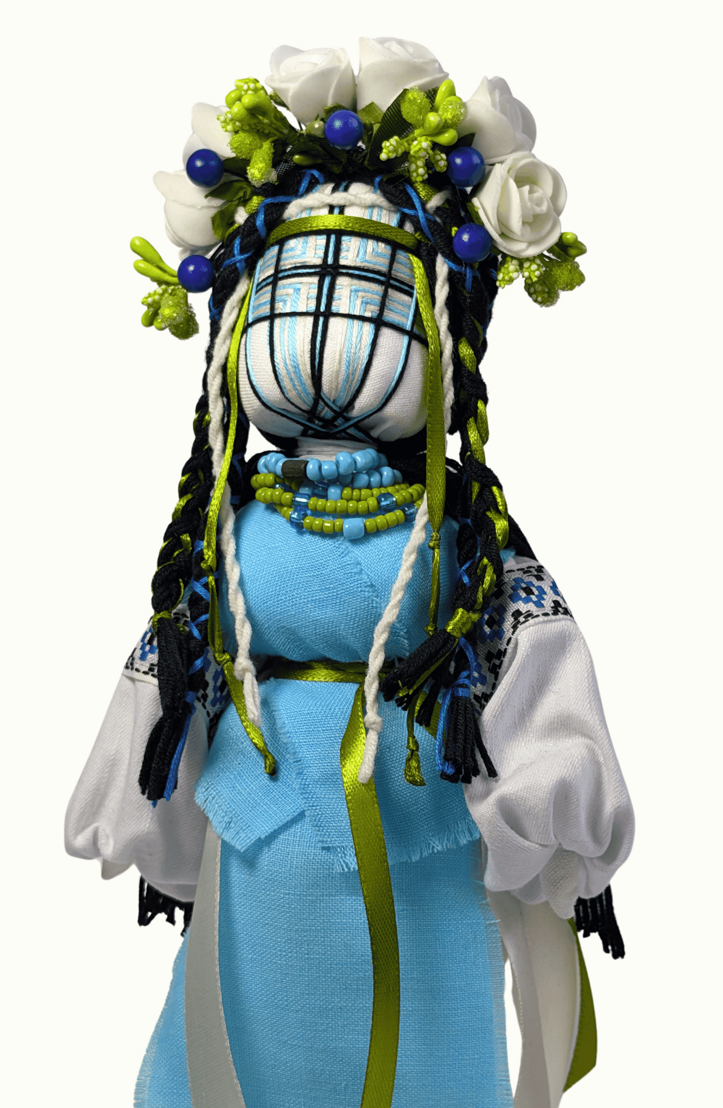 BraveUA 12'' Exclusive Collectible Ukrainian Motanka Doll on Wooden Base || Mother Nature Doll || Turquoise color || Slavic Design Handmade Made in Ukraine