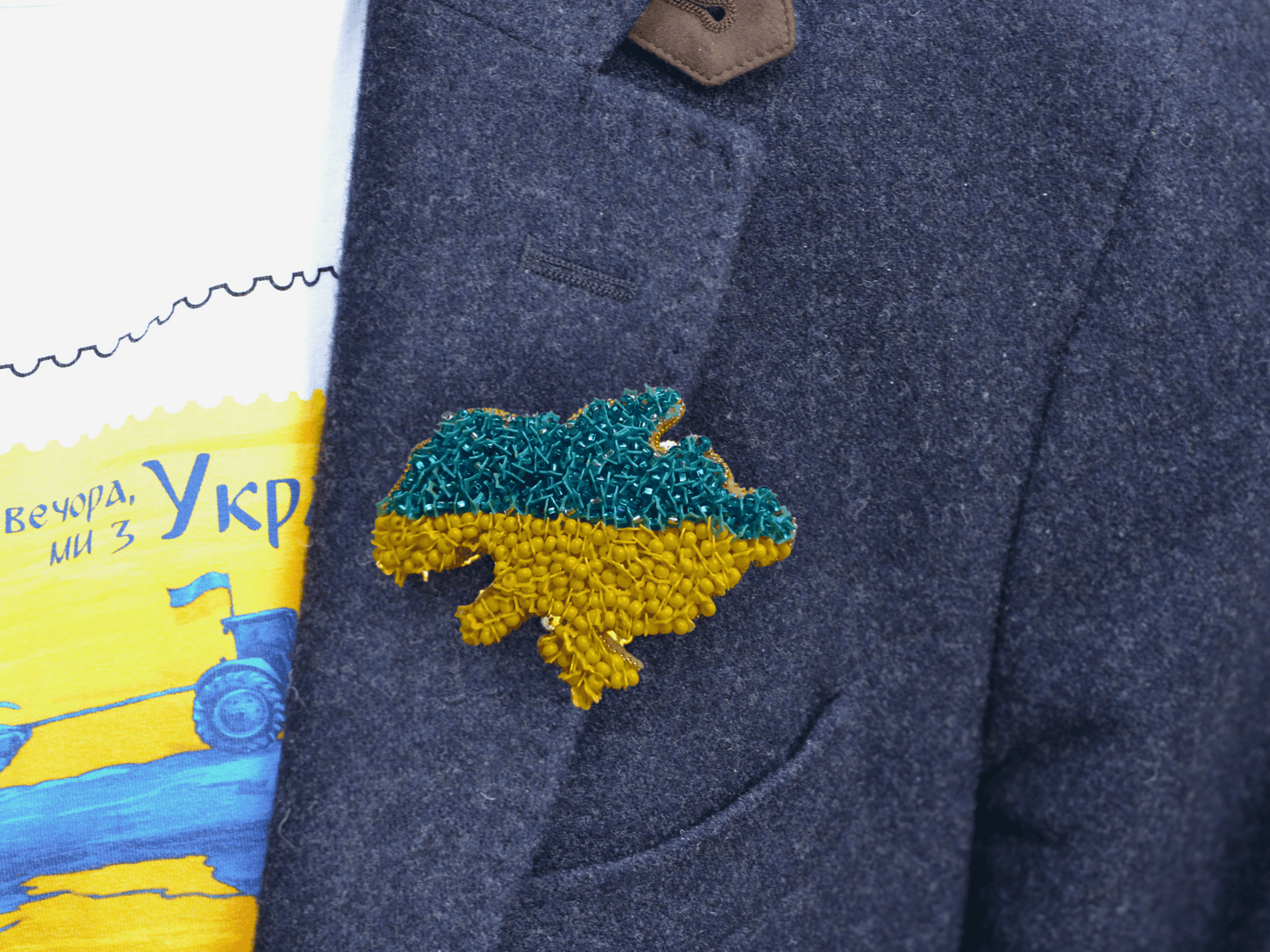 Ukrainian Pride Collection of Brooches || Handmade Brooch || Patriotic Ukrainian Map Brooch and Heart-shaped Brooch || Beaded Brooch in Blue-Yellow || Made in Ukraine