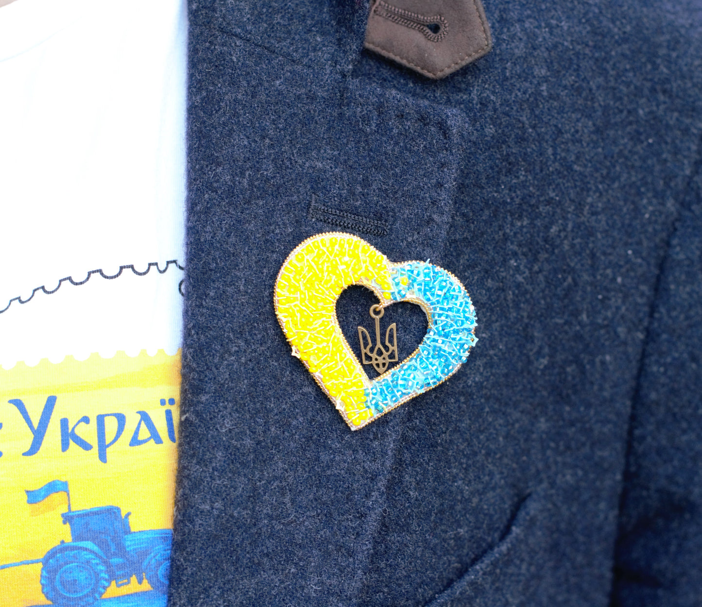 Ukrainian Pride Collection of Brooches || Handmade Brooch || Patriotic Ukrainian Map Brooch and Heart-shaped Brooch || Beaded Brooch in Blue-Yellow || Made in Ukraine